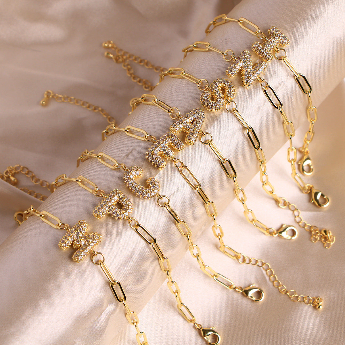 Fashion 26 Zircon Alphabet Clip Chain Bracelet