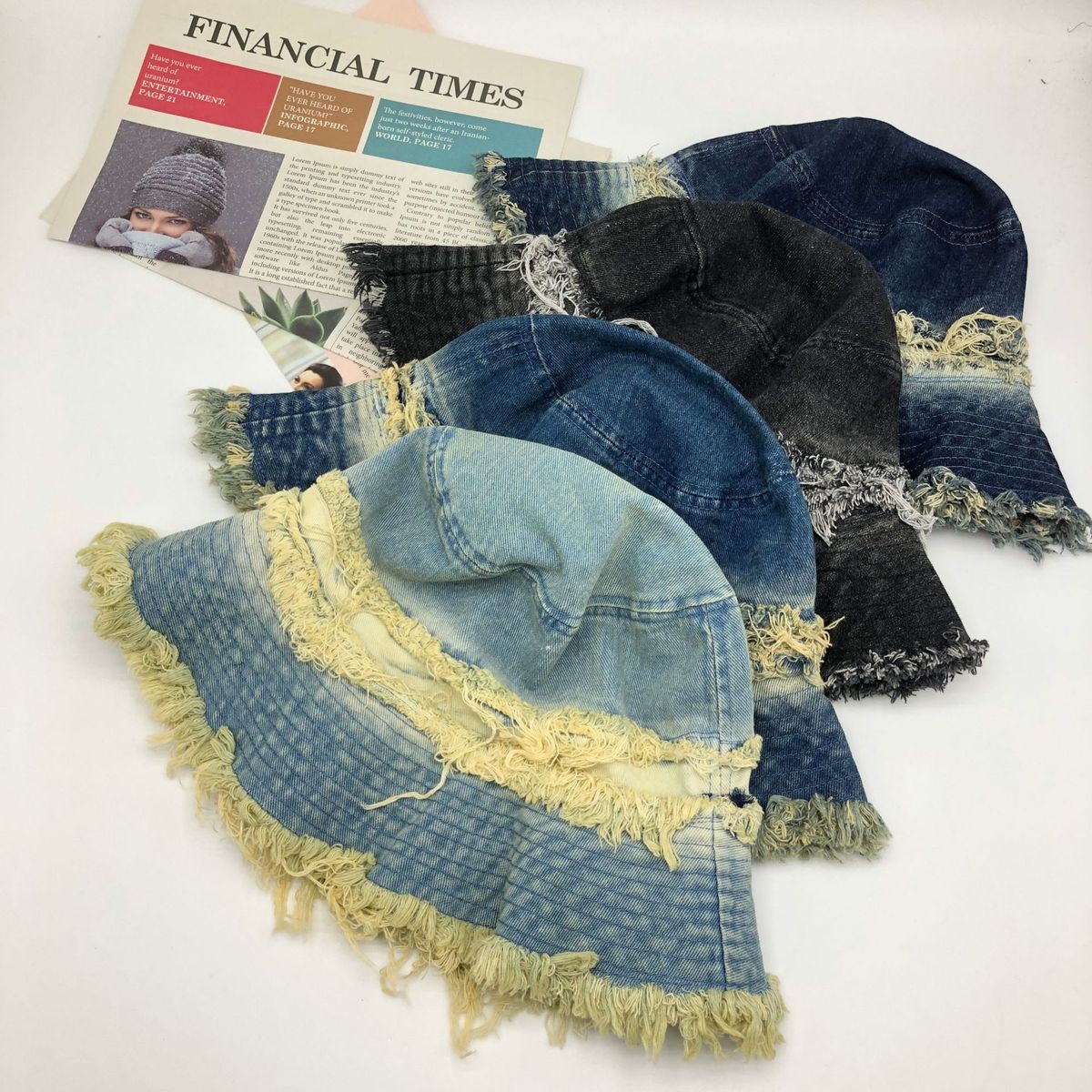 Chapeaux bobs rétro en denim pour femmes
