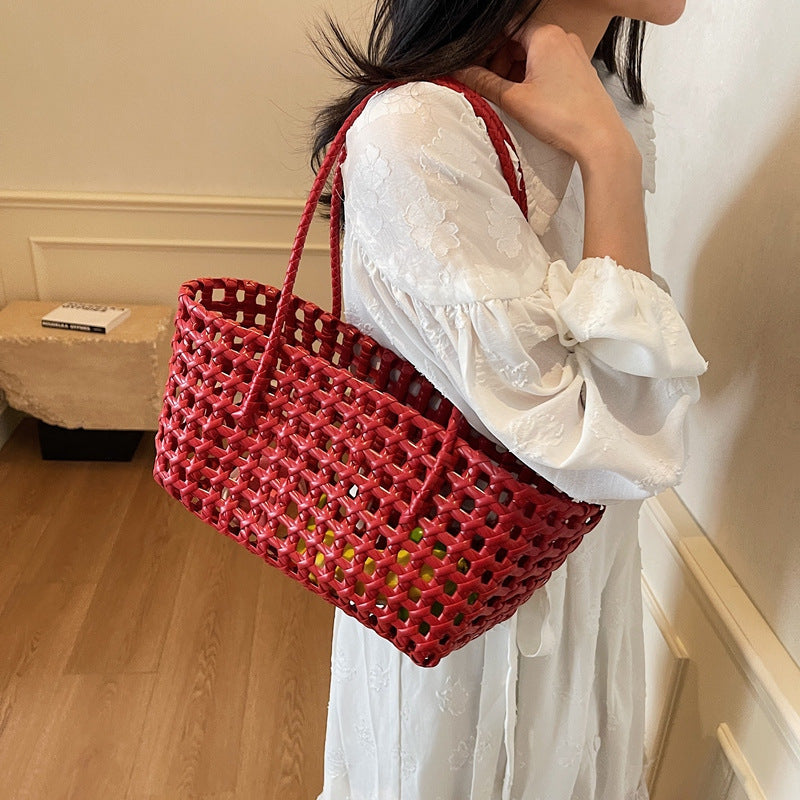 Handmade Woven Fabric Beach Tote with Vegetable Basket Style