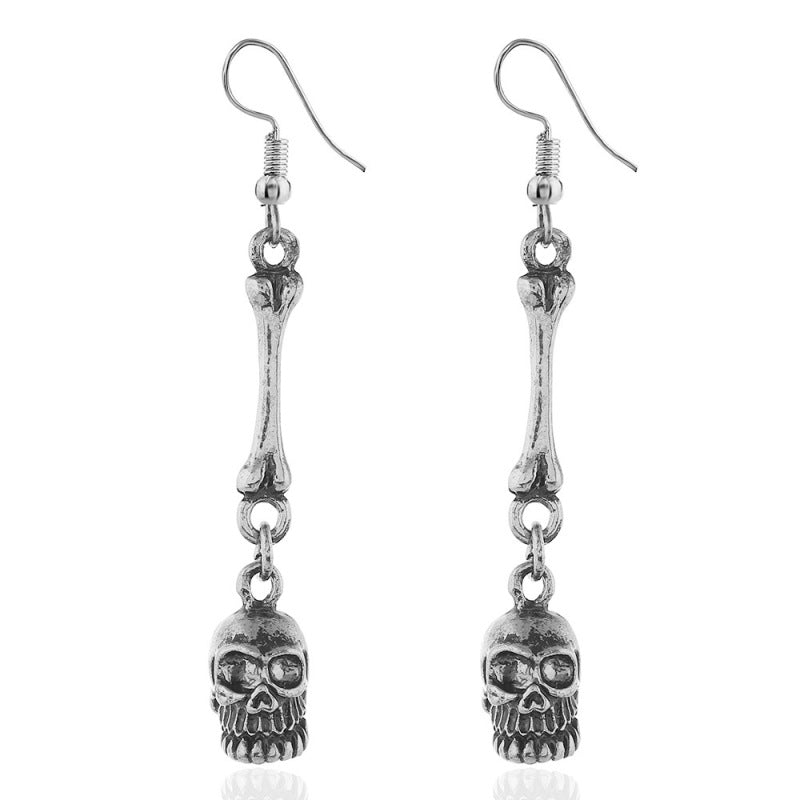 Boucles d'oreilles vintage en alliage pour femme, motif tête de mort d'Halloween
