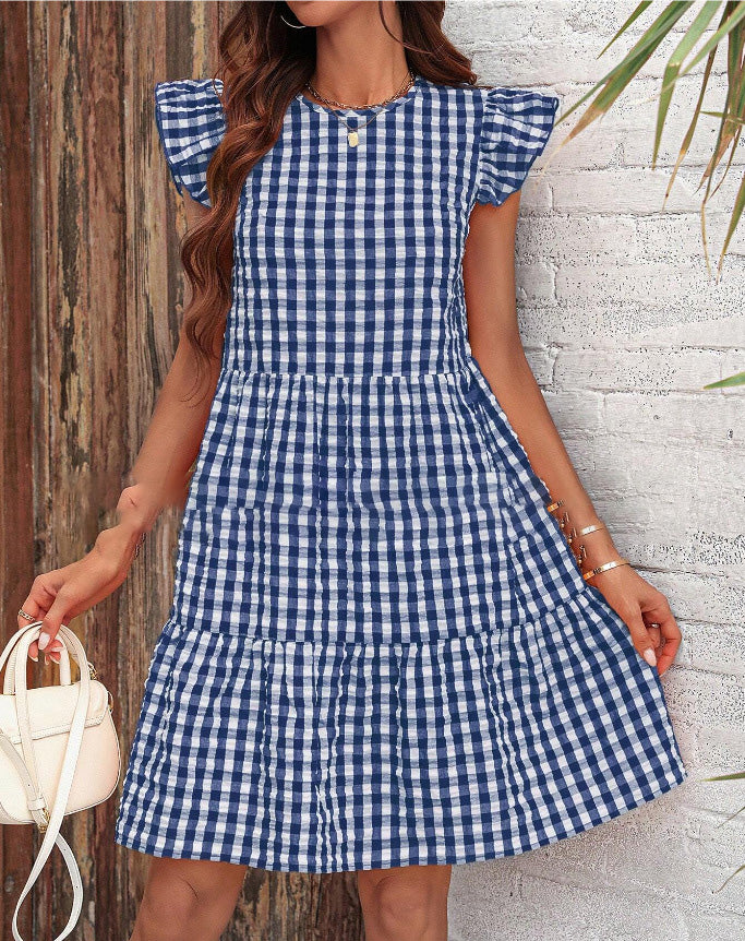 Women’s Fashion Casual Plaid Printed Sleeveless Dress