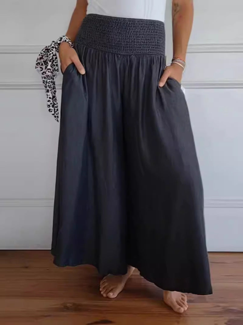 Pantalones casuales de cintura alta y pierna ancha para mujer, poliéster