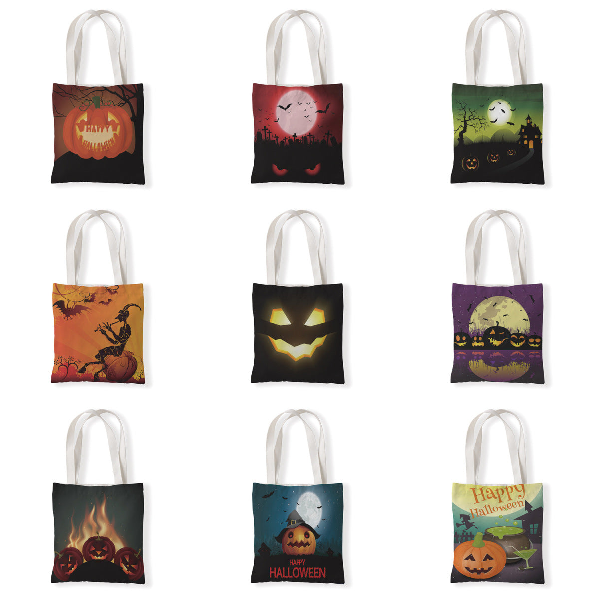 Bolsa de lona con diseño de calabaza y murciélago de Halloween
