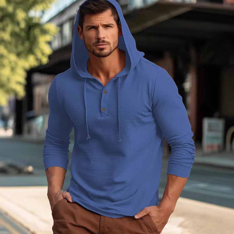 Sudadera con capucha deportiva informal de manga larga en color liso para hombre