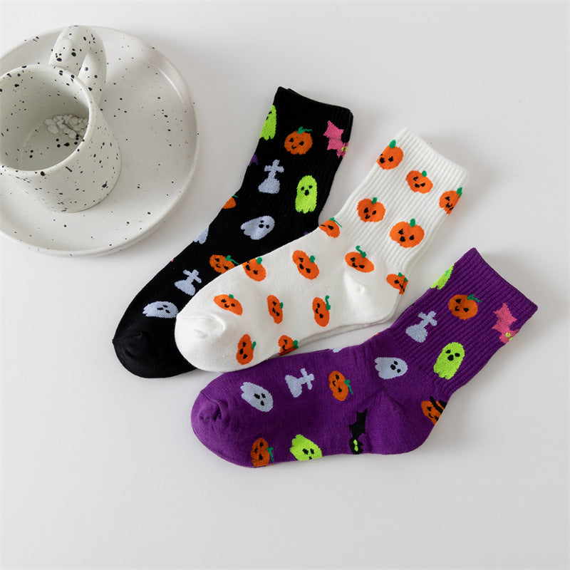 Calcetines de tubo con calabaza fantasma de dibujos animados de Halloween
