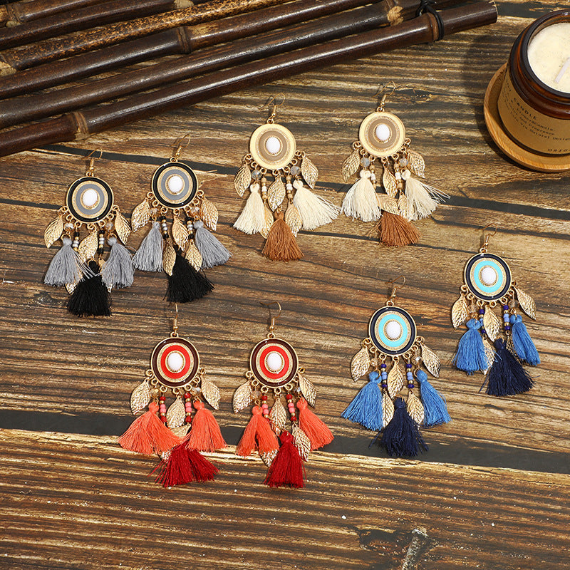 Pendientes con borlas retro de estilo étnico bohemio