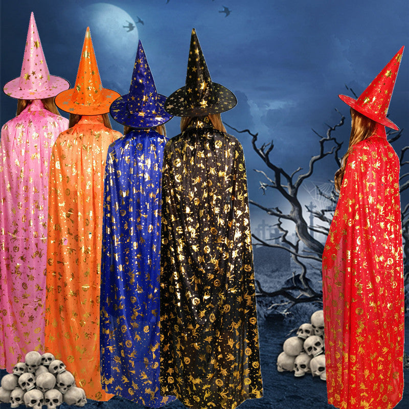Costume de performance de bal d'Halloween pour enfants et adultes, cape et chapeau de sorcière