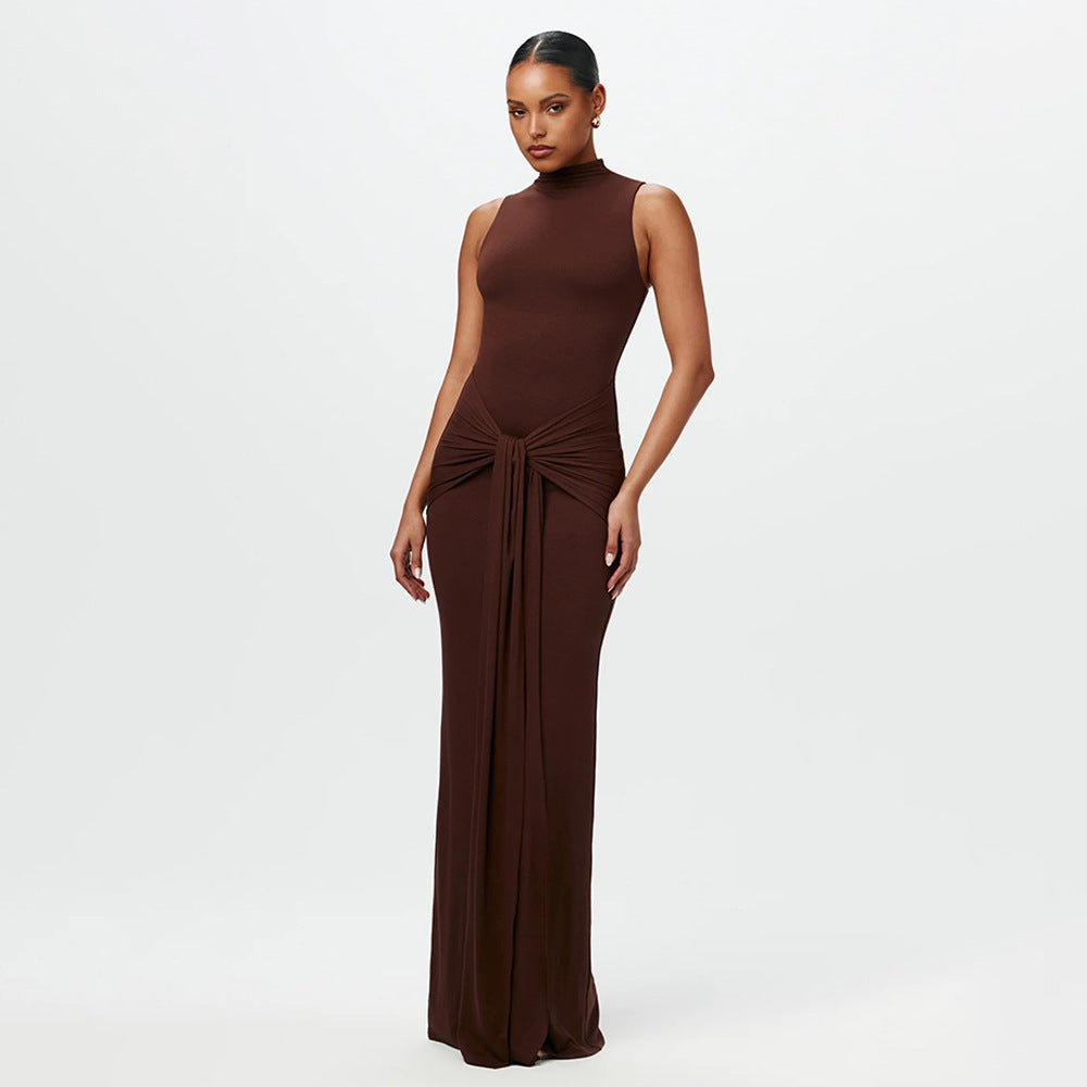 Women Fashion Sexy Solid Color Round Neck Dress