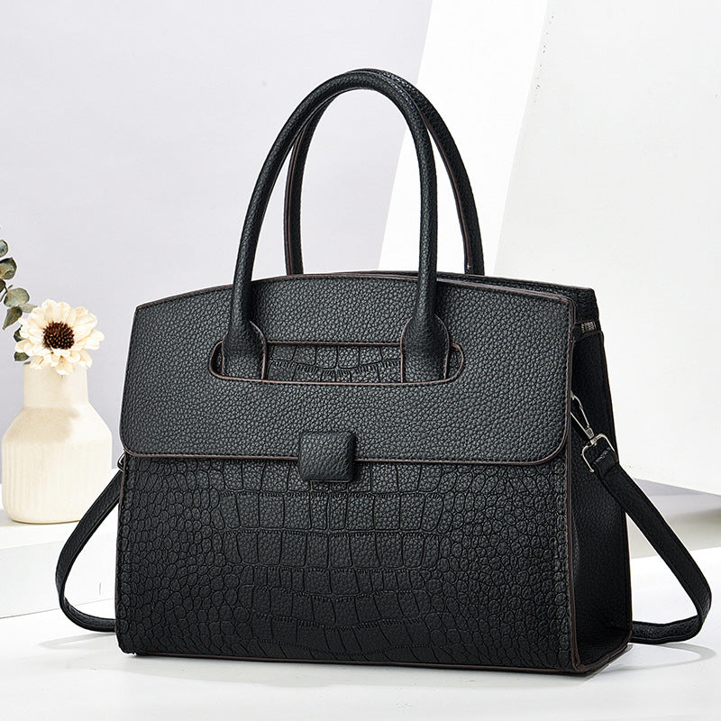 Sac à main décontracté à motif crocodile pour femme, couleur unie, grande capacité