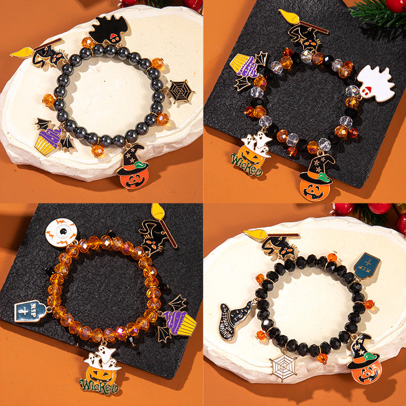 Pulsera naranja de murciélago fantasma de Halloween para mujer