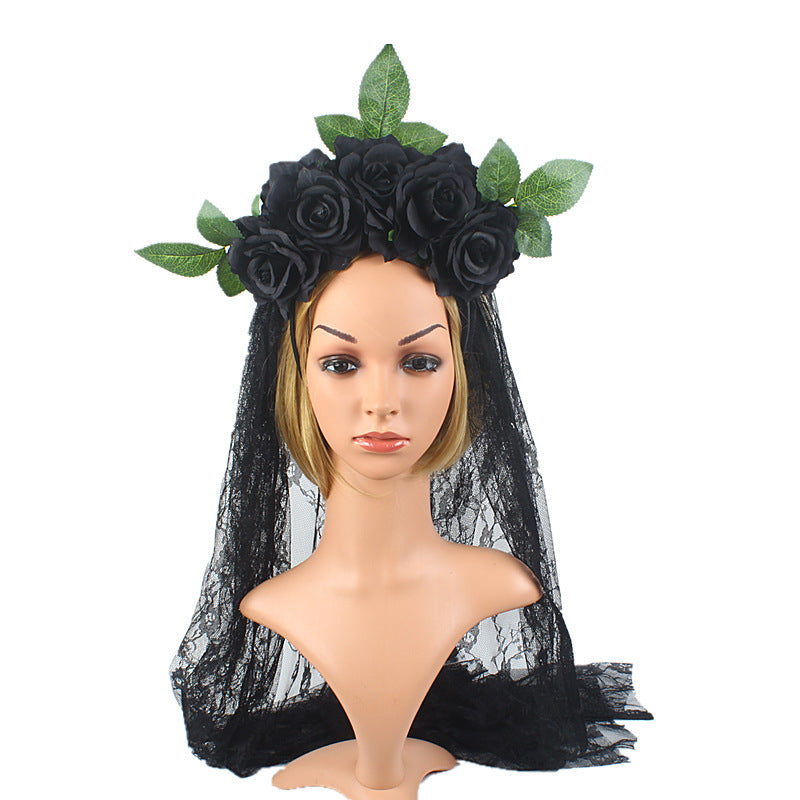 Bandeau de fête d'Halloween en dentelle florale rose, accessoire pour cheveux fantôme mort-vivant
