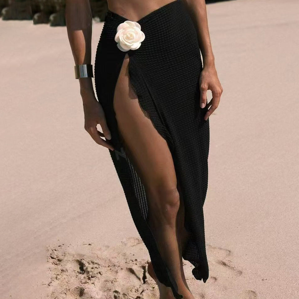 Maillot de bain une pièce sexy plissé à fleurs fendues