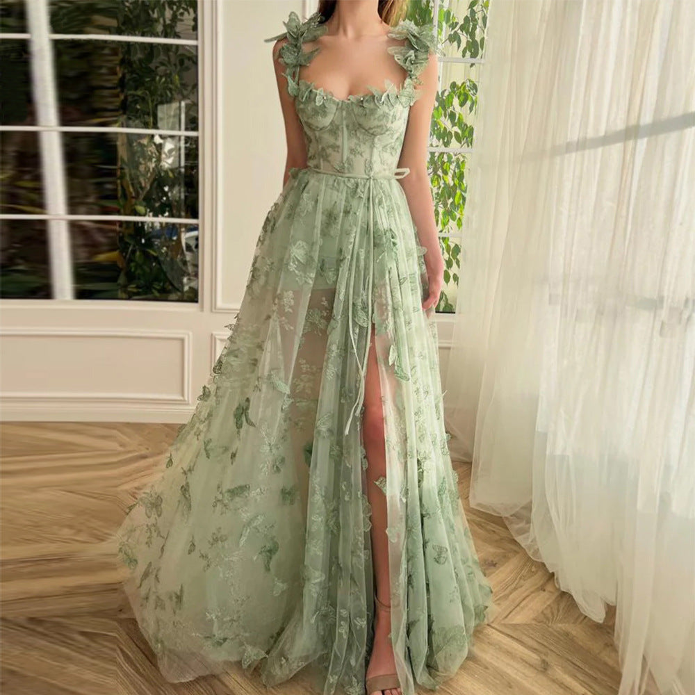 Vestido de fiesta elegante con abertura de encaje para mujer