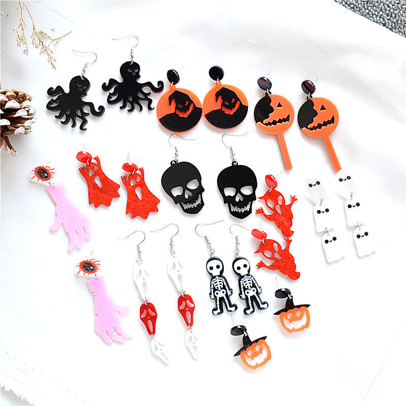 Pendientes colgantes de acrílico con diseño de esqueleto de Halloween para mujer