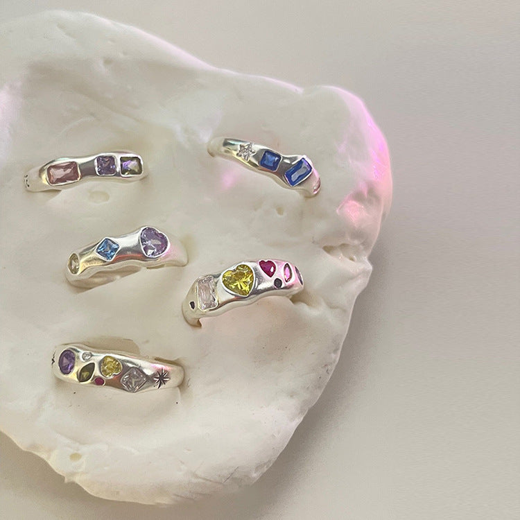 Anillo de amor multicolor de aleación de circón irregular para mujer