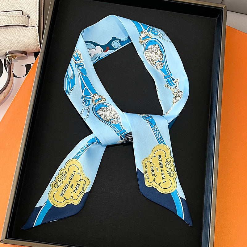 Women Fashion Printed Ribbon Tie Bag Handle Scarf
