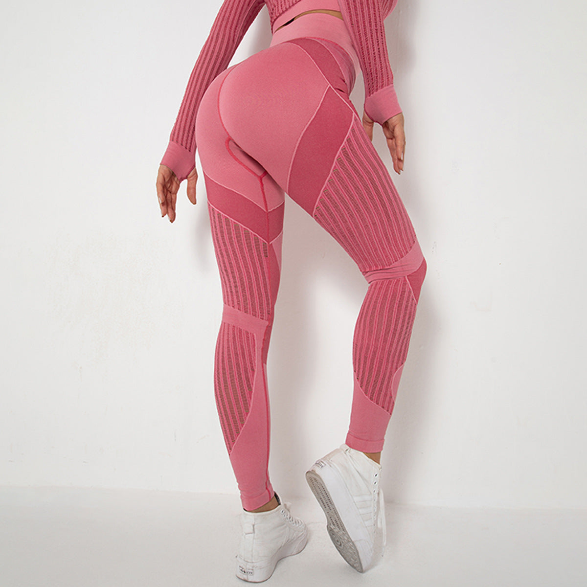 Leggings de yoga taille haute ajourés sans coutures pour femmes - Vêtements de sport ajustés
