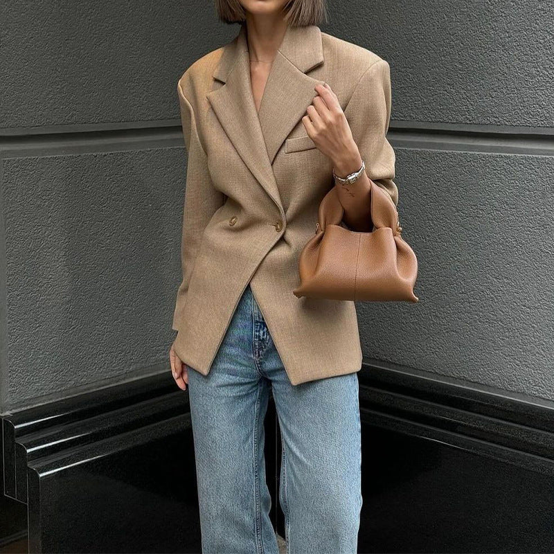 Women's Solid Color Blazer with Long Sleeves