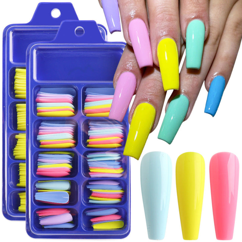 Uñas postizas con diseño de caja azul y pegatinas completas para usar en ballet largo