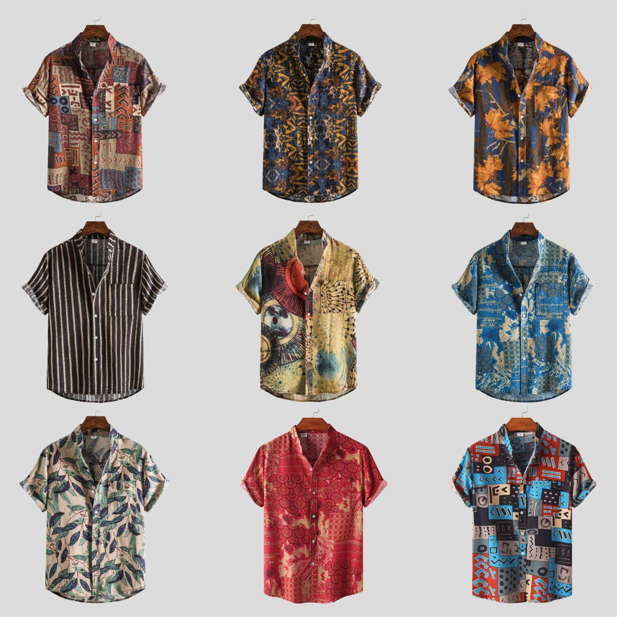 Camisa de verano para hombre con estampado de rayas y flores diminutas en 3D