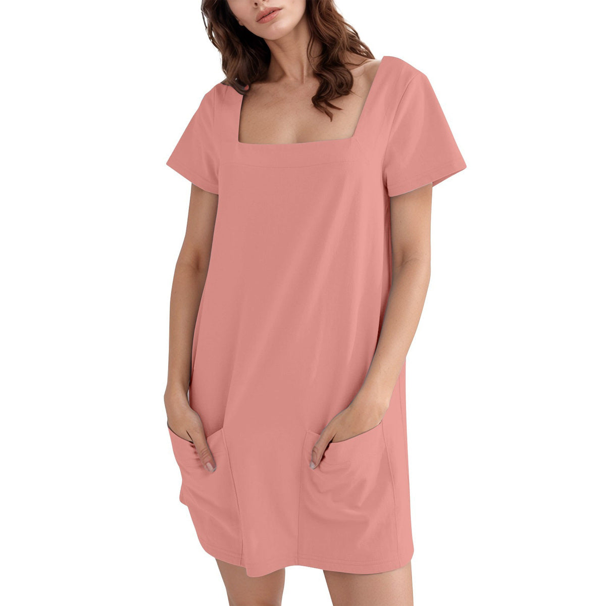 Women Fashion Casual Solid Color Square Neck Dress