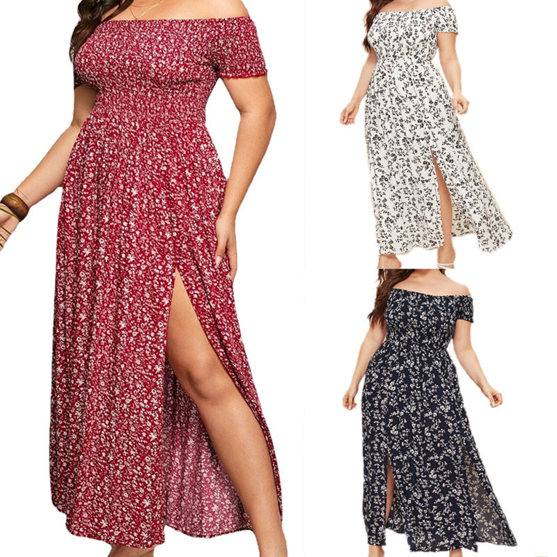 Vestido largo bohemio informal con estampado floral y hombros descubiertos para mujer, talla grande