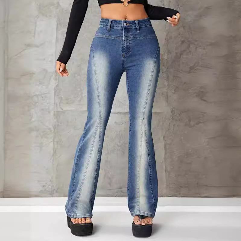 Pantalones vaqueros elásticos con degradado de moda para mujer - Pantalones vaqueros de cintura alta