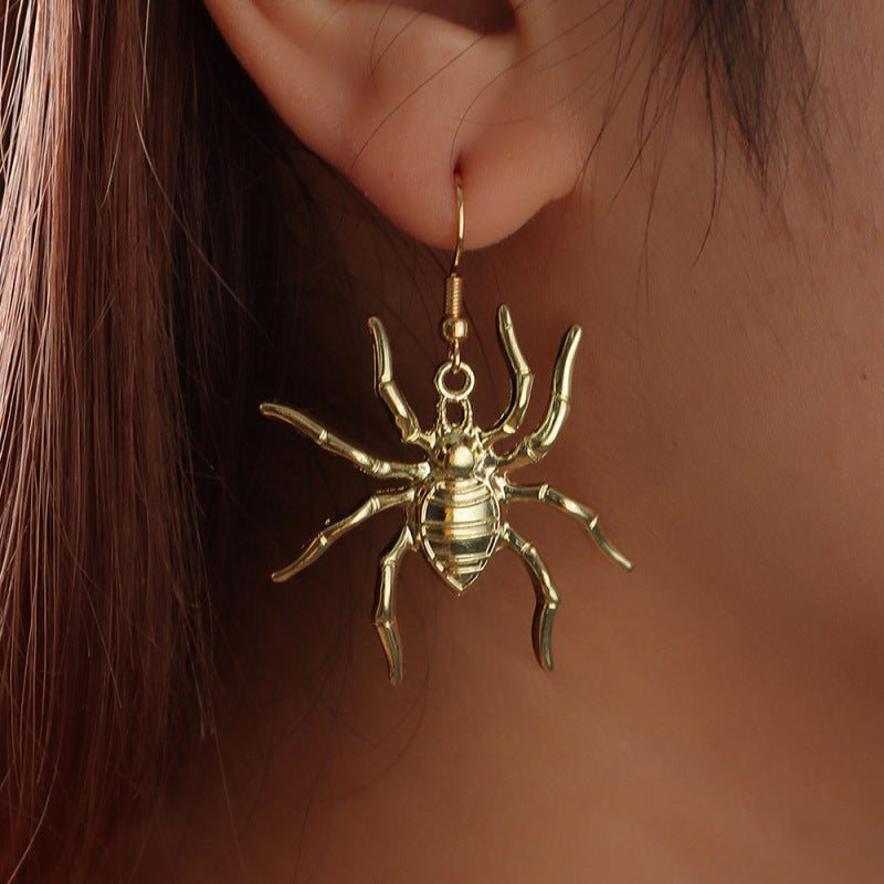 Women Fashion Exaggerated Halloween Metal Spider Earrings