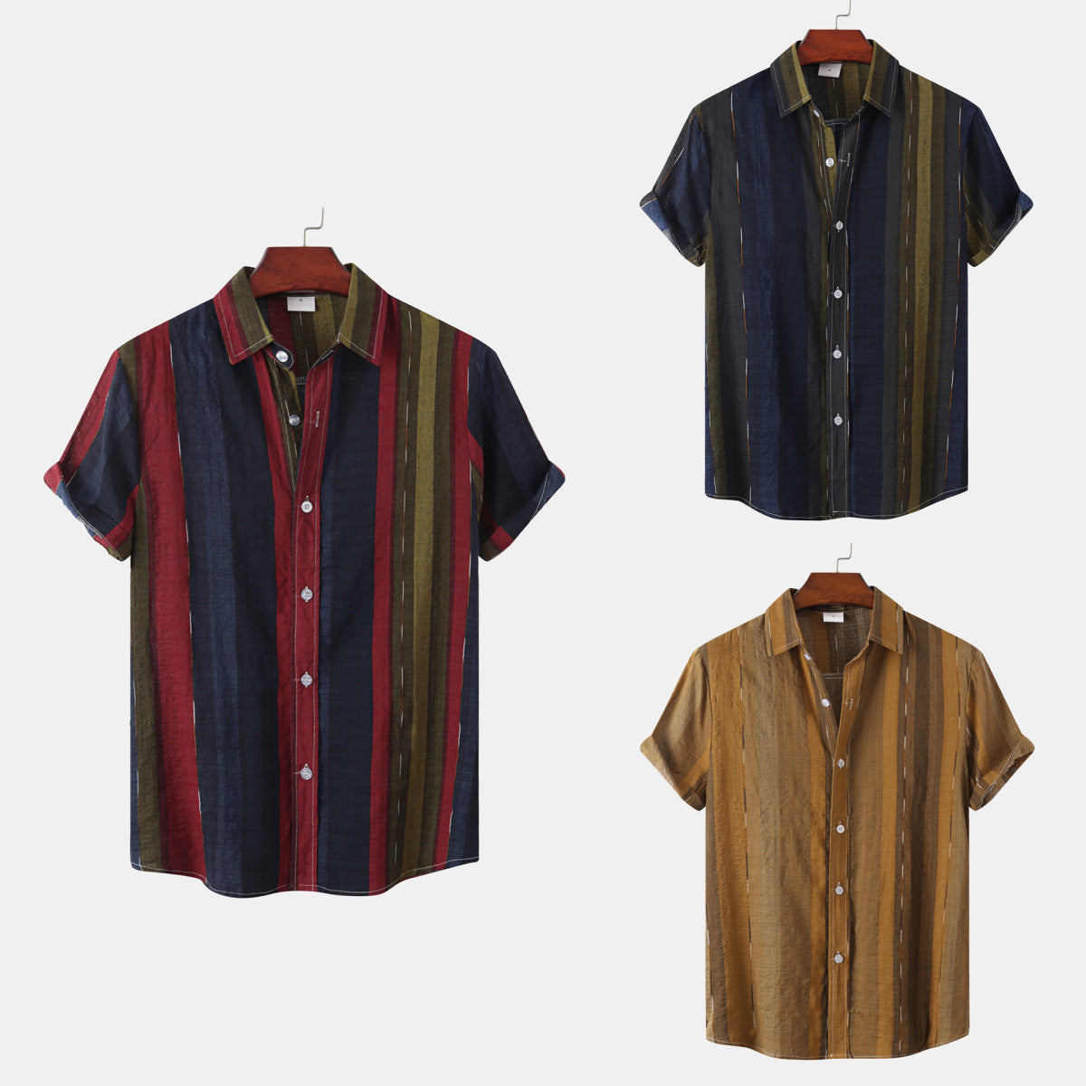 Men Summer Casual Vacation Stripe Print Shirt