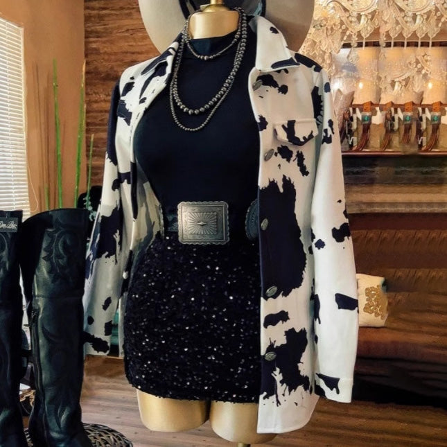 Manteau décontracté à manches longues et revers imprimé western pour femme