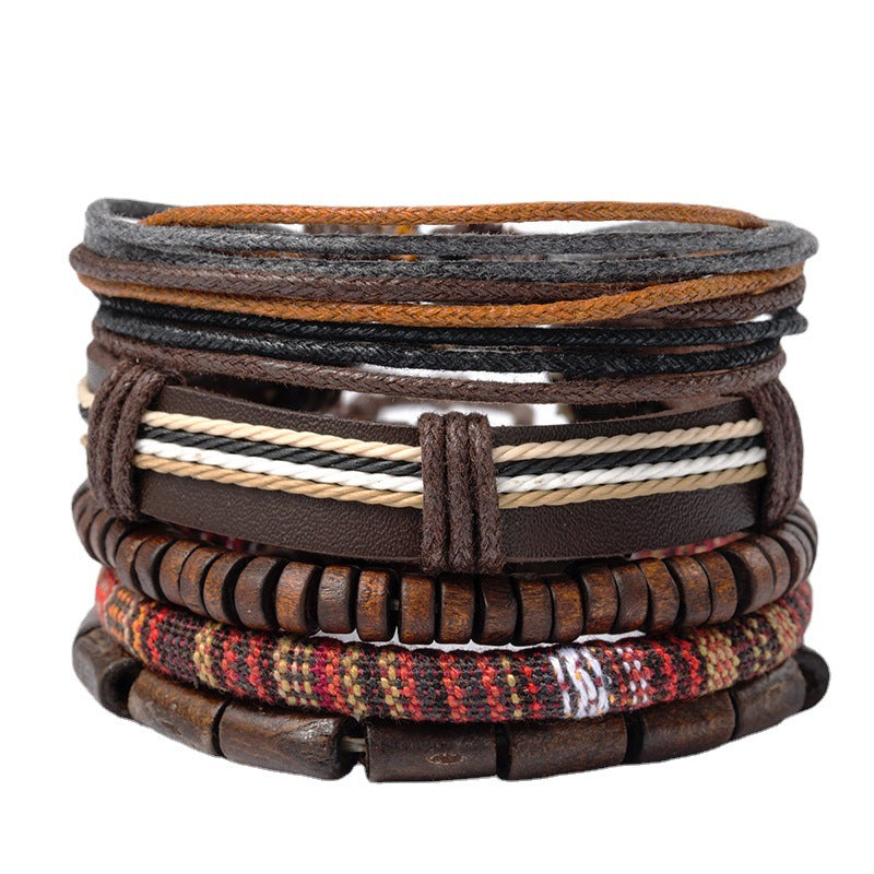 Vintage Woven Wooden Beads Wax Rope Bracelet - Unisex Retro Style