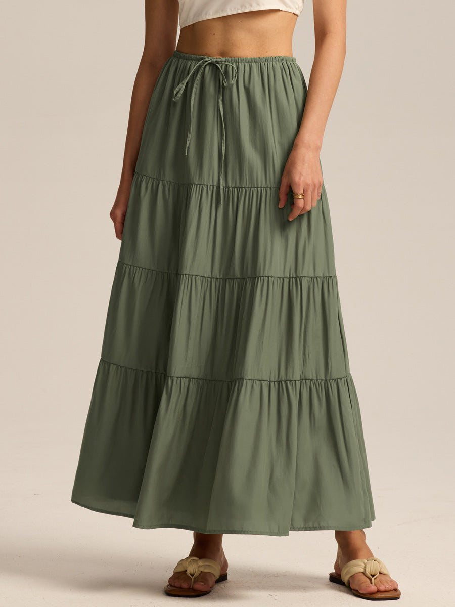 Women Fashion Solid Color Printed High Waist Skirt
