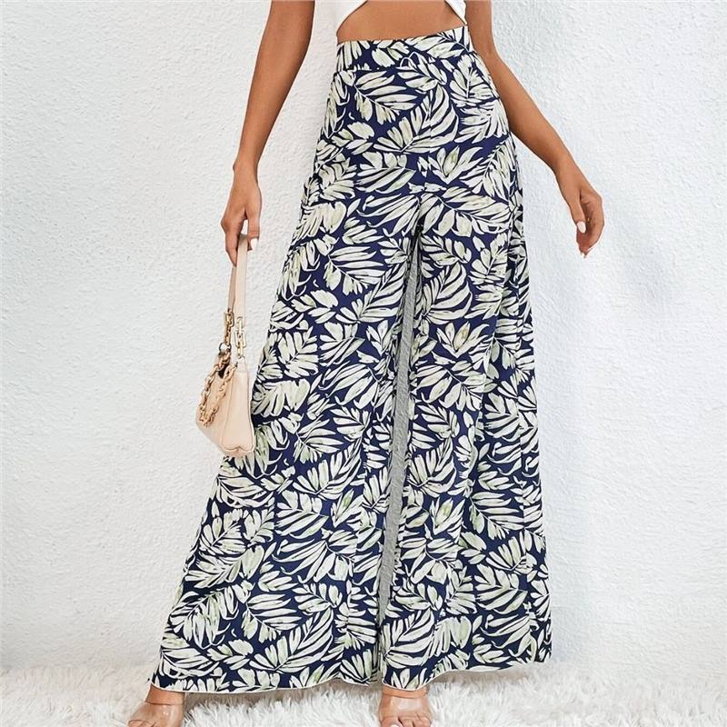 Pantalones casuales de gasa con estampado floral para mujer