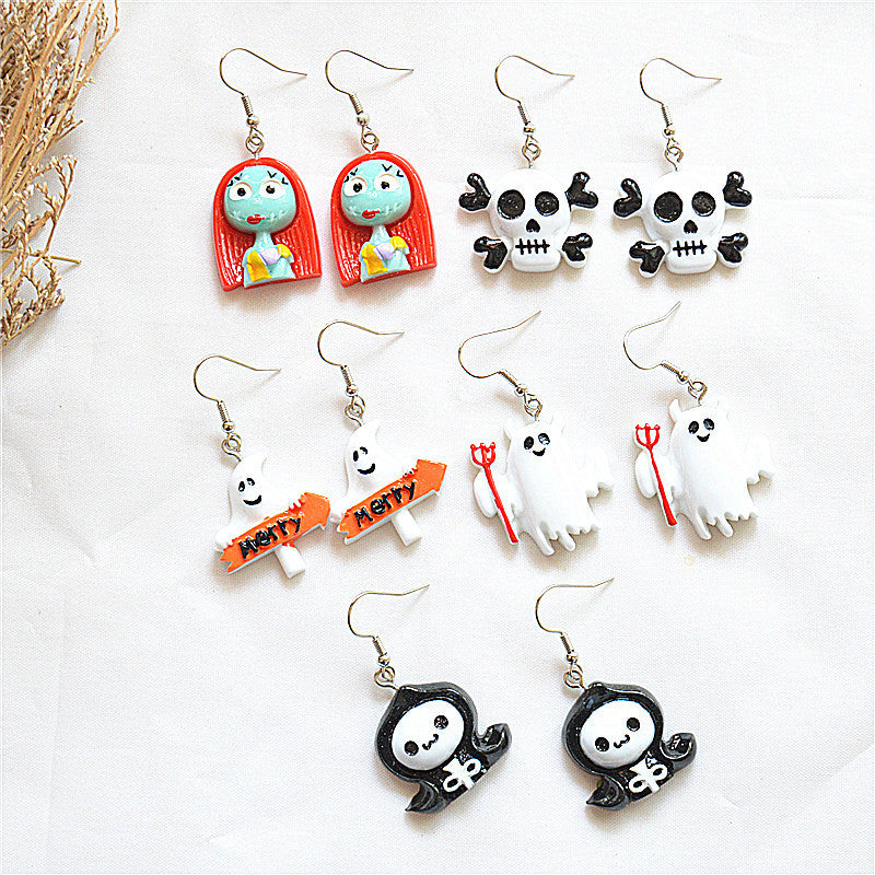Pendientes de calavera de demonio y zombi para mujer, de Halloween