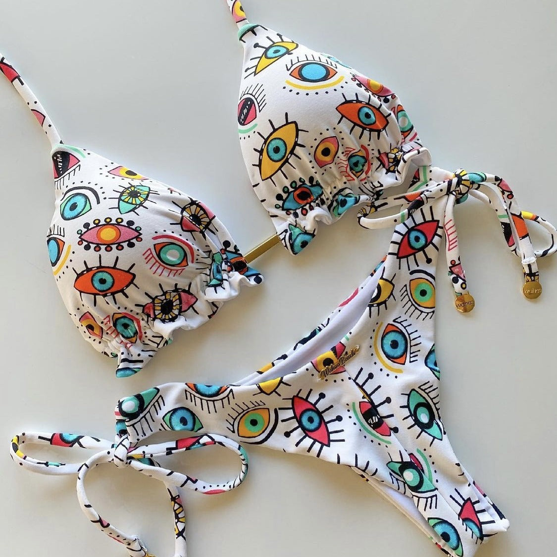 Bikini sexy con cuello halter y estampado multicolor para mujer
