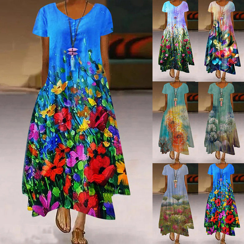 Women Elegant Bohemian Summer Floral Printed Ruffled Dress