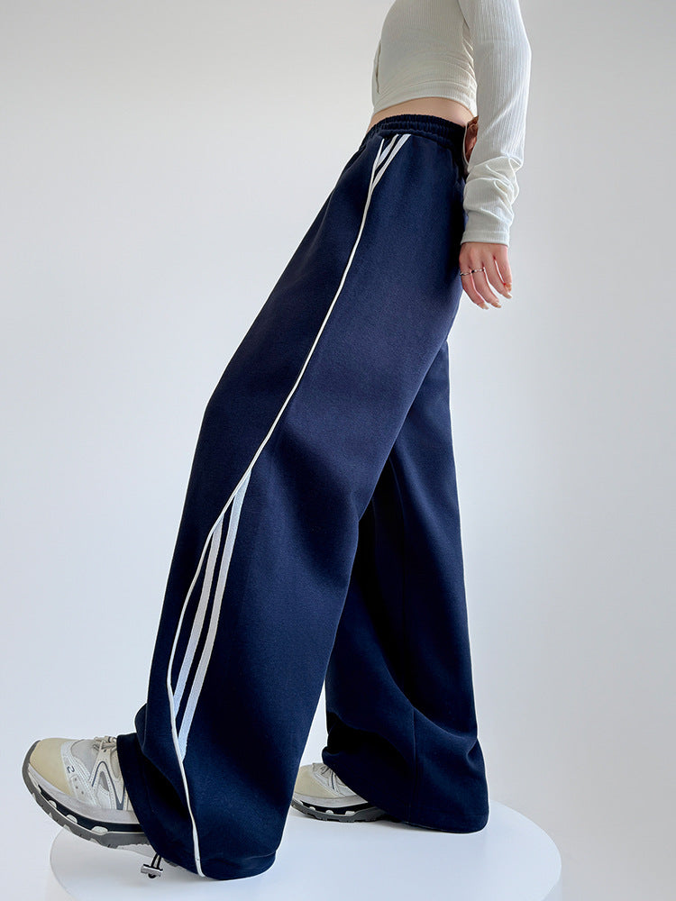 Pantalon large décontracté en coton à rayures pour femme
