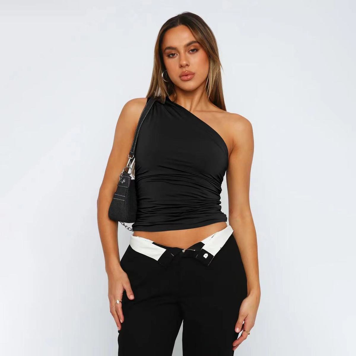 Camiseta sin mangas con estampado tie-dye de un solo hombro para mujer Y2K