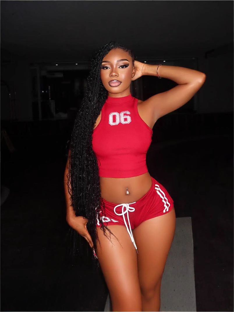 Conjunto de camiseta sin mangas con estampado de letras sexy para mujer