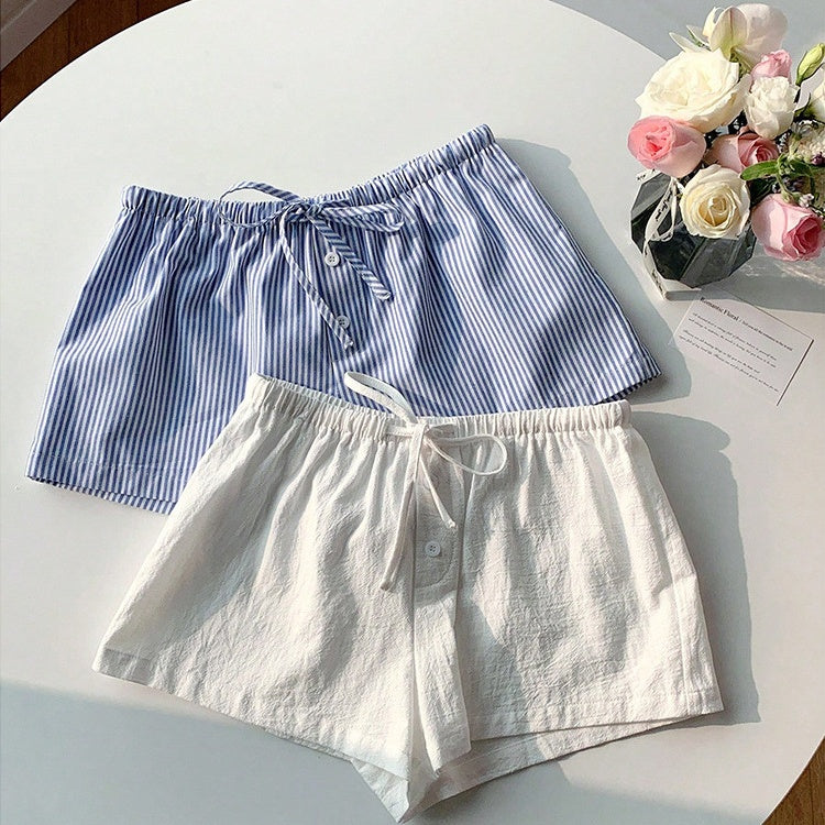 Short d'été décontracté à rayures et cordon de serrage pour femme - Bermuda ample en polyester
