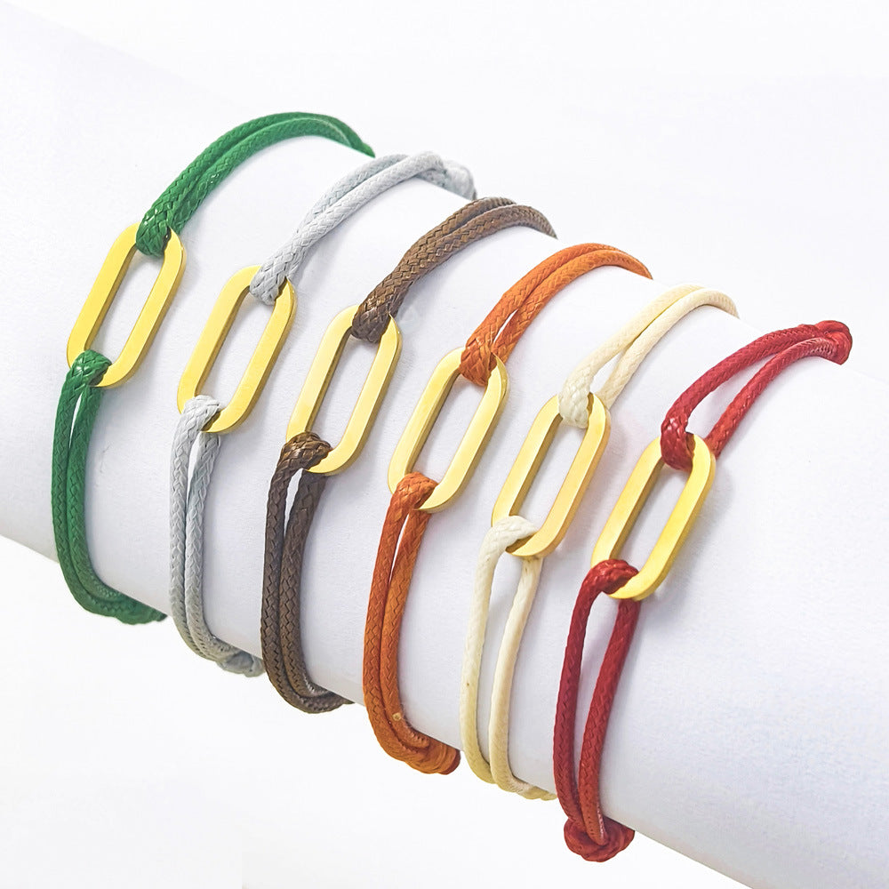 Women Fashion Simple Hand-Woven Single Ring Rope Adjustable Bracelet