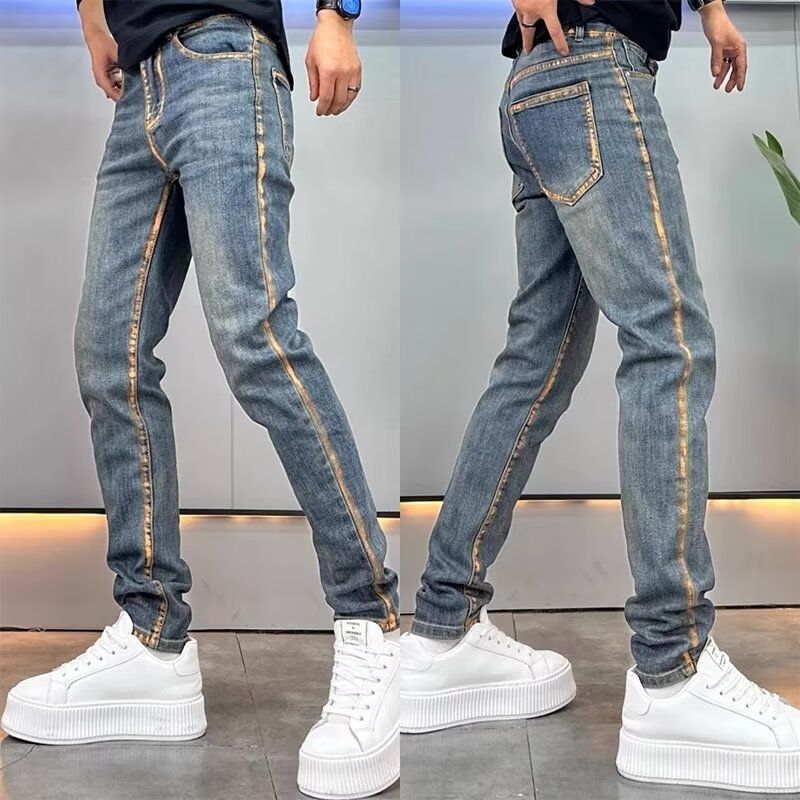 Men's Casual Vintage Fit Stretch Straight Jeans in Blue
