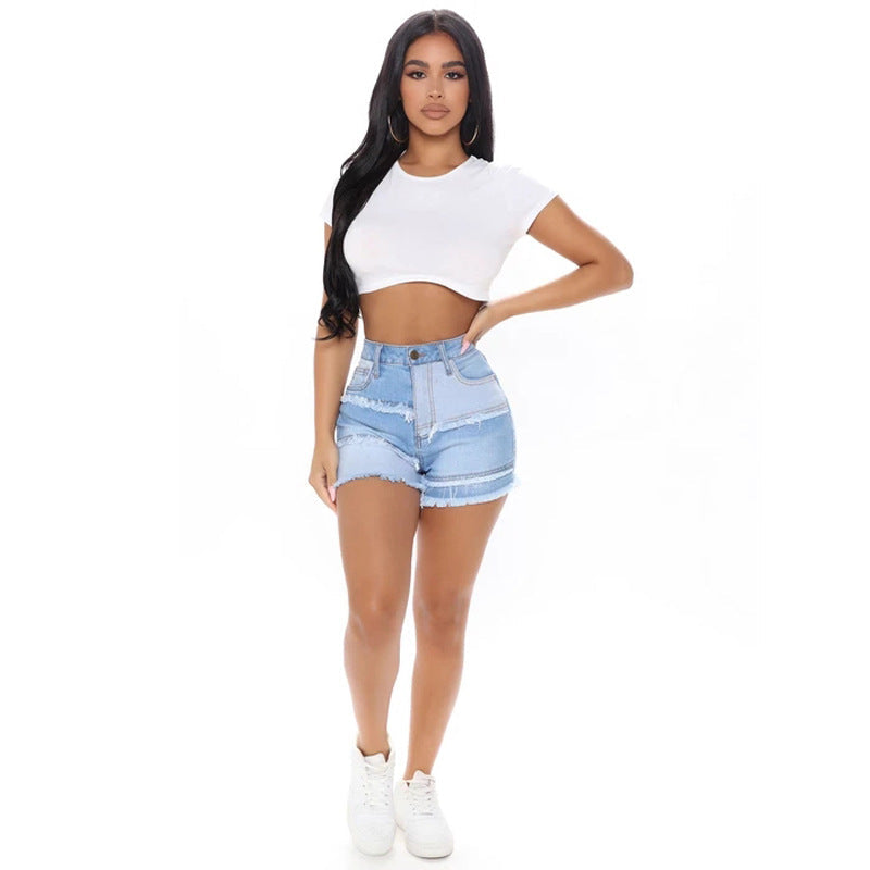 Pantalones cortos vaqueros de retazos casuales de moda para mujer