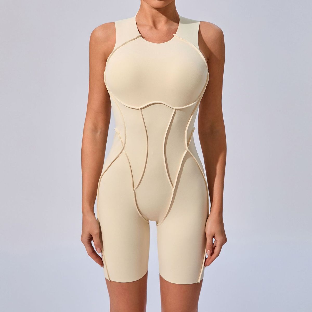 Combinaison de yoga décontractée sans manches pour femme, couleur unie