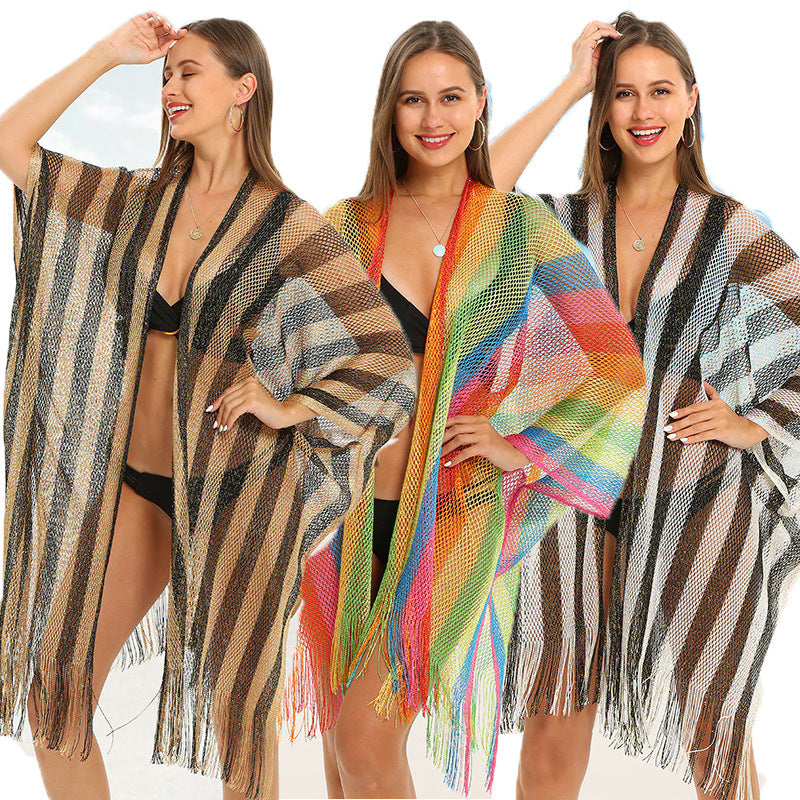 Women Sexy Stripe Tassel Cover-Ups