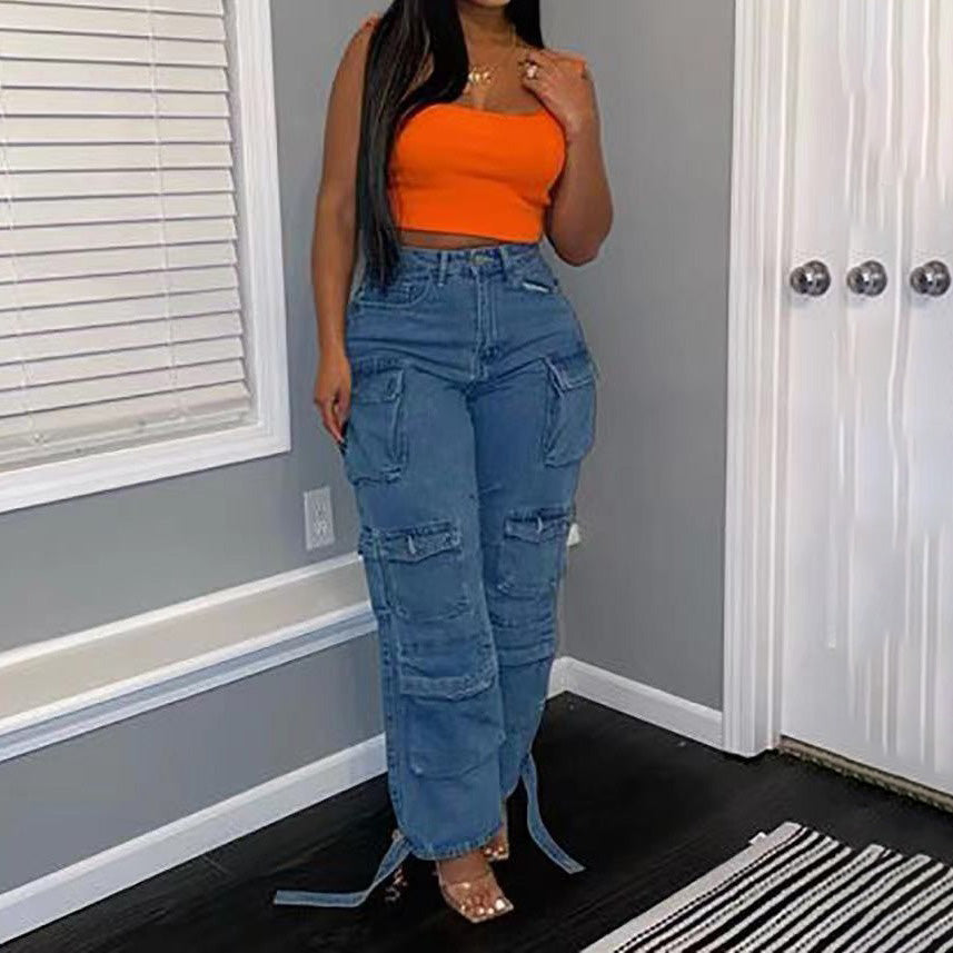 Women Casual Multi-Pocket Denim Jeans