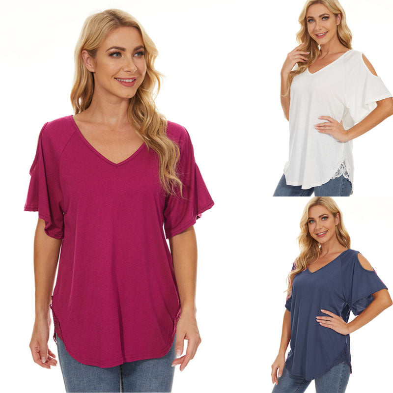 T-shirt ample à manches courtes et col en V pour femme