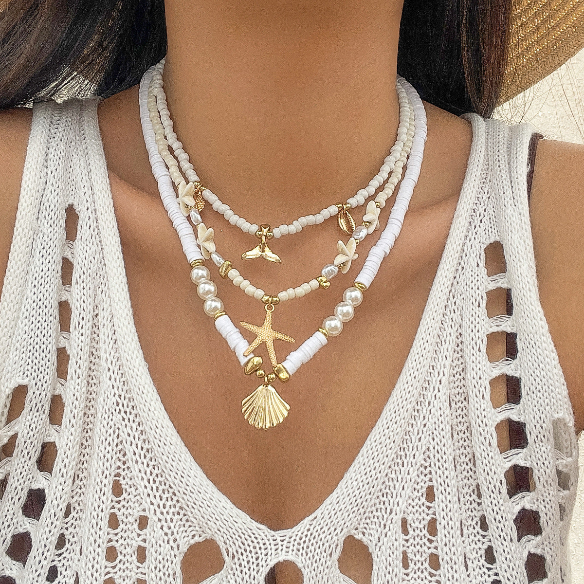 Collar de turquesa con concha estilo marinero informal bohemio