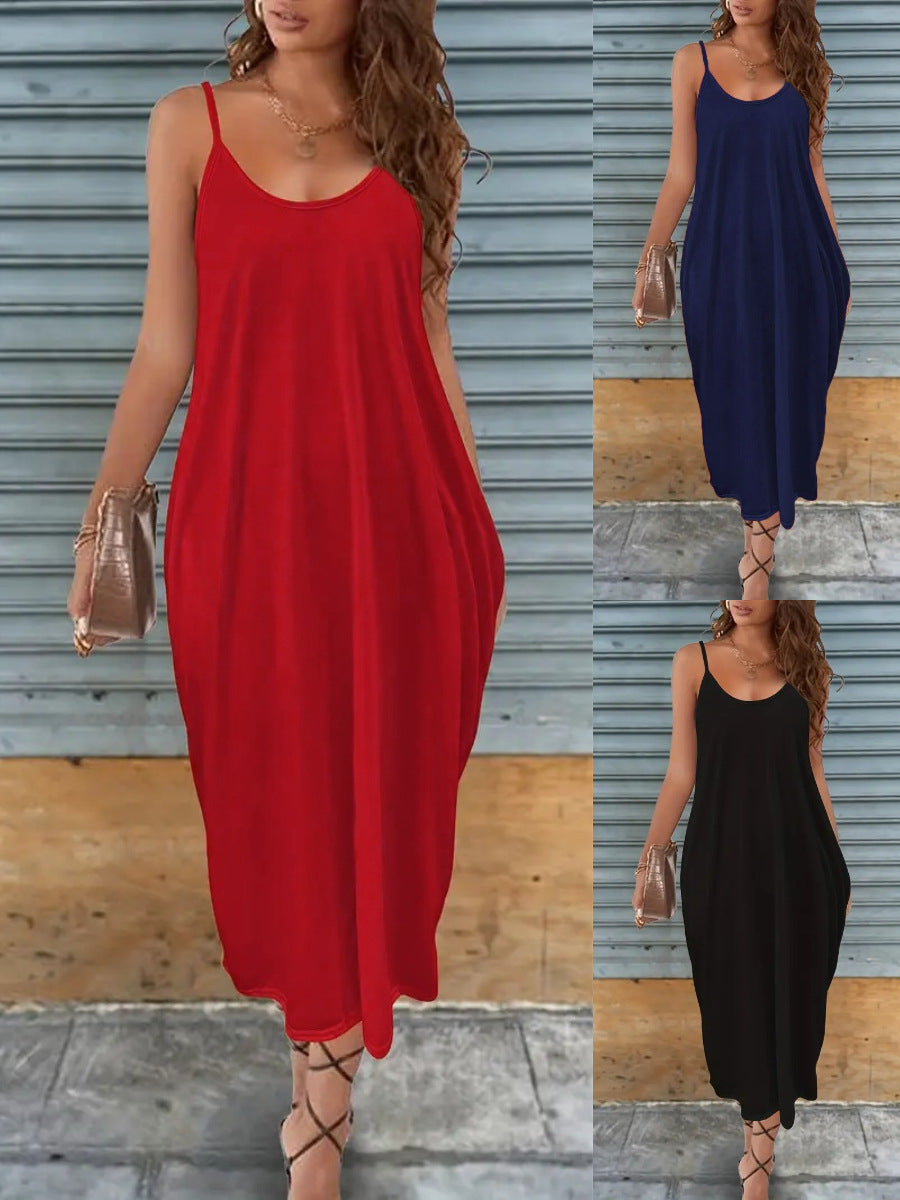 Women Casual Solid Color Sling Dress in Milk Fiber