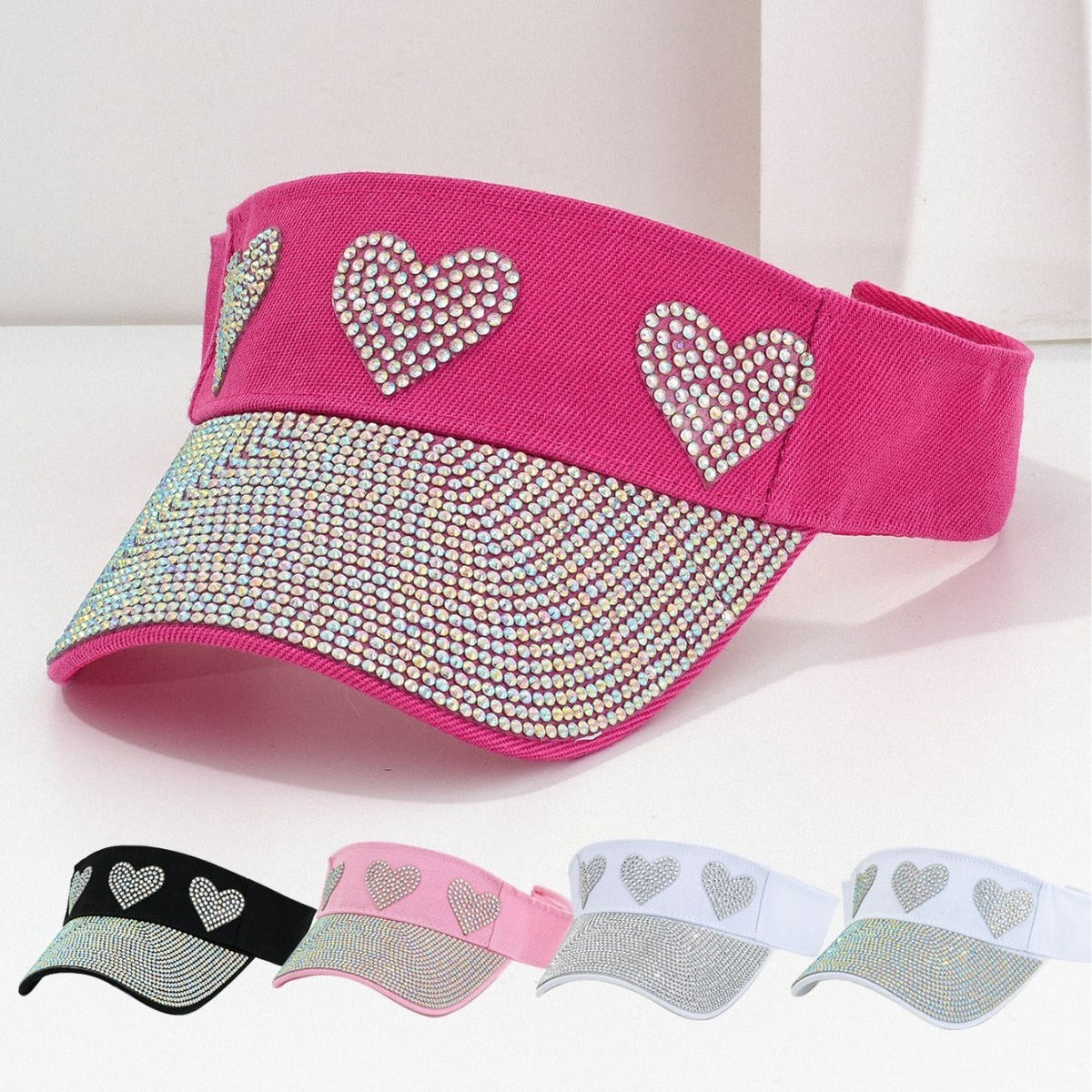 Gorra de béisbol para pareja con diamantes de imitación en forma de corazón